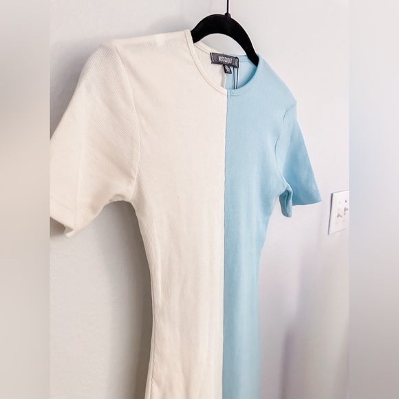 NWT Missguided Ribbed Blue and White Mini Dress - SIZE 0 - Picture 3 of 5